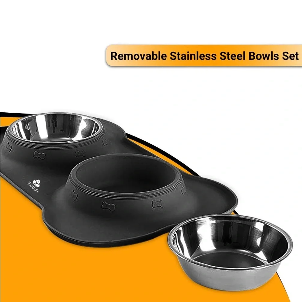 Dog Cat Double Bowl Puppy Food Water Feeder Stainless Steel Pets Drinking Dish